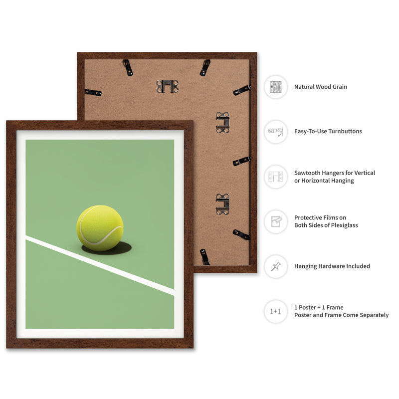 Court de tennis vert, Poster, 11"H x 14"W, Brown Framed