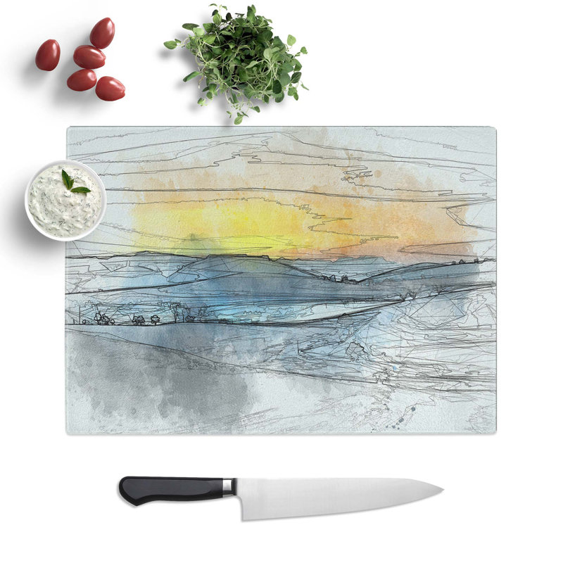 Tempered Glass Sunrise over a Tea Plantation Chopping Board, 28.5 cm W x 20 cm L