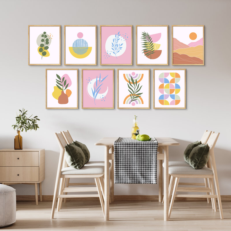 "Mid Century Modern Shapes Boho, H 14 po x l 11 po, Naturel