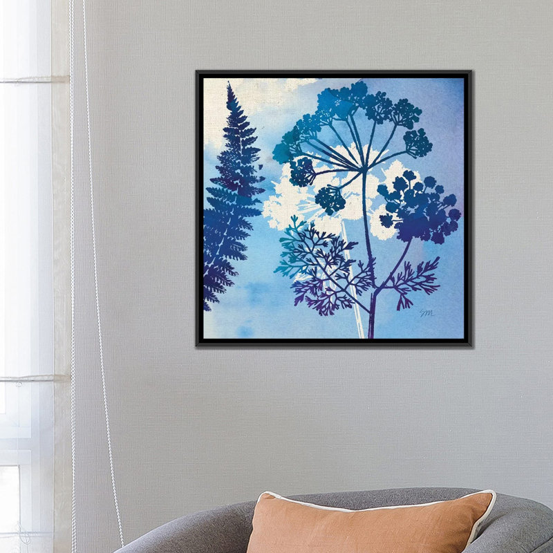 «Blue Sky Garden Pattern II», impression sur toile, H 18 po x l 18 po x P 1,5 po, Toile encadrée noire, Pas de tapis