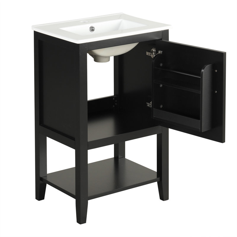 Meuble-lavabo de 20 po avec lavabo, armoire de salle de bain avec porte à fermeture douce, support de rangement et tablette ouverte