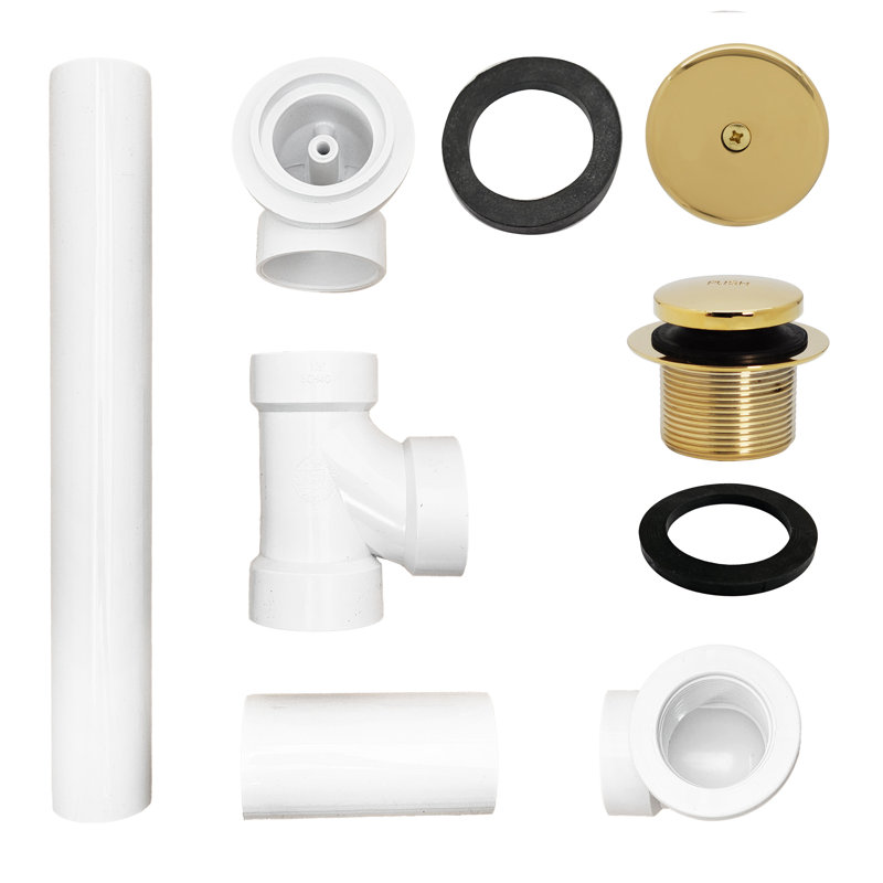 Sch. 40 PVC Tip-Toe Bathtub Leg Drain Assembly with One-Hole Overflow, Polished Brass