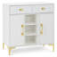 Armoire d'appoint cannelée avec 2 tiroirs, tablettes ouvertes et 2 armoires réglables-2117678428