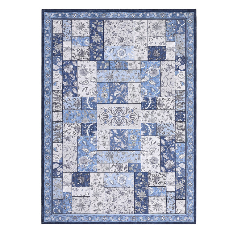 Oriental Machine Washable Rug with Rubber Backing for Living Room Vintage Non-Slip Dining Room Rug Easy-Cleaning Plaid Floor Carpet for Bedroom Hallway Kitchen Office Playroom