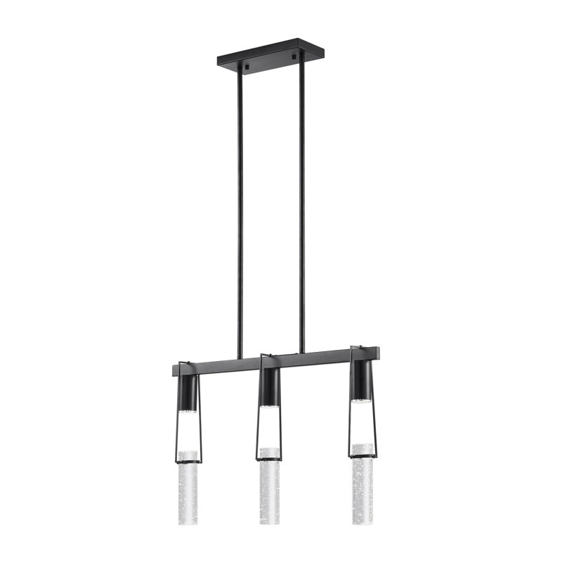 Matte Black Crystal 3-Light Modern Chandelier with Smart Dimmer