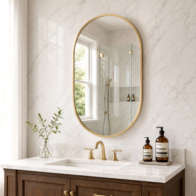 Miroir mural ovale pour salle de bain avec verre trempé et cadre en aluminium