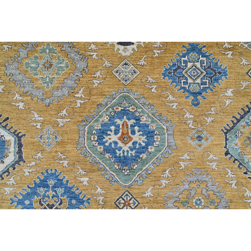 Hand Knotted Wool Area Rug in Gold