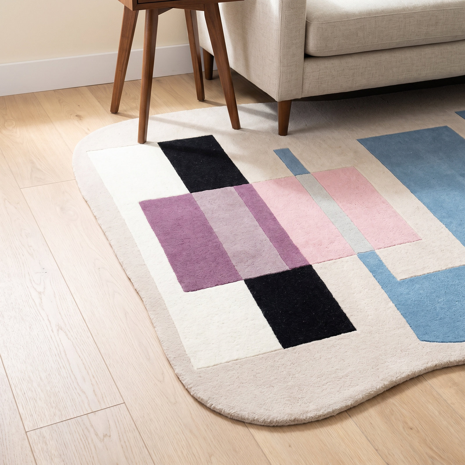 Deja Beige Blue Hand-Woven Abstract Rug, Rectangle 5' x 8'