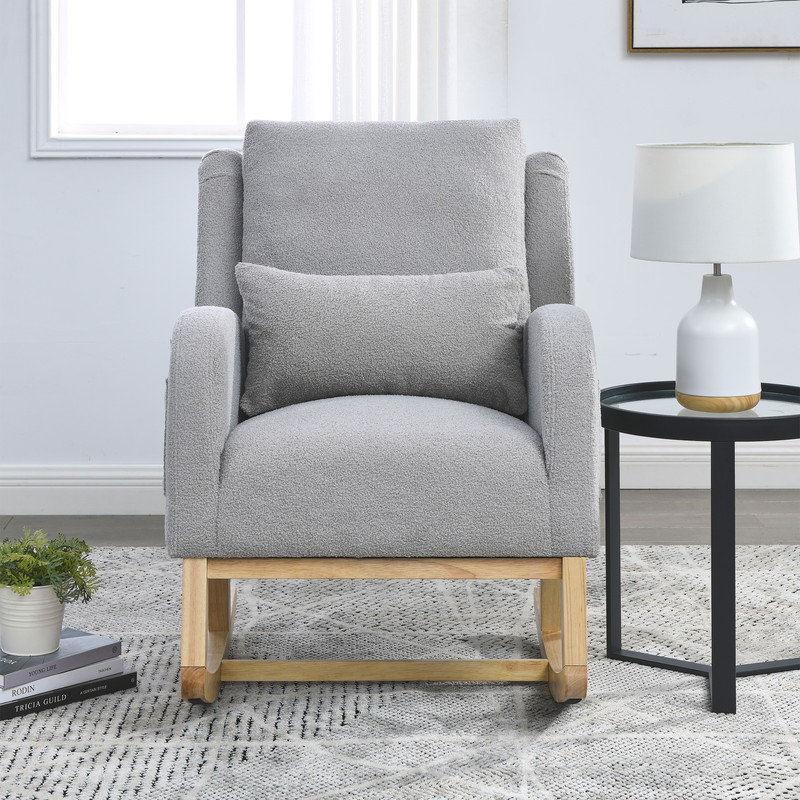 Fauteuil à bascule moderne à haut dossier avec coussin lombaire et poches latérales, Gris