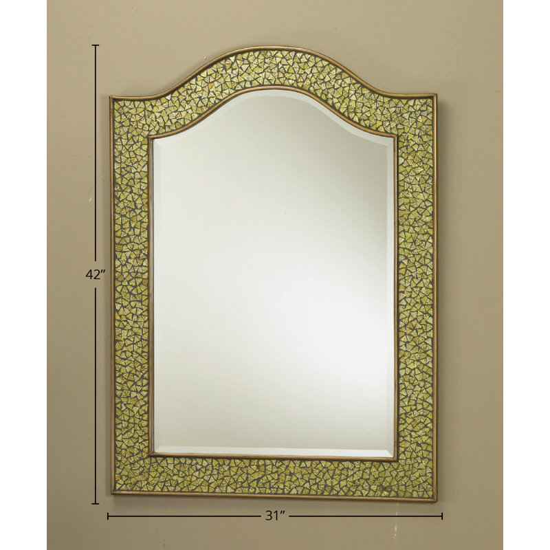 Mosaic Glass Bordered Beveled Wall Mirror, Gold