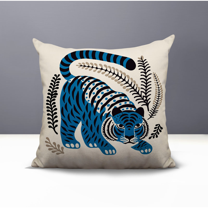 Oreiller carré réversible Remo Tiger, Carré 15 po, Turquoise