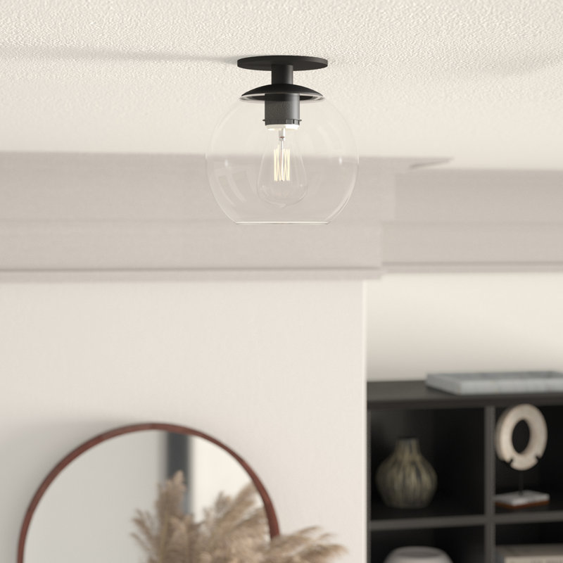 Plafonnier semi-encastré à 1 lumière Snead, H 9,3 po x l 7,9 po x P 7,9 po, Noir, Transparent