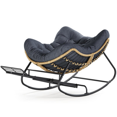 Chaise berçante avec coussin et repose-pieds rétractable - Chaise berçante à structure intérieure / extérieure en acier