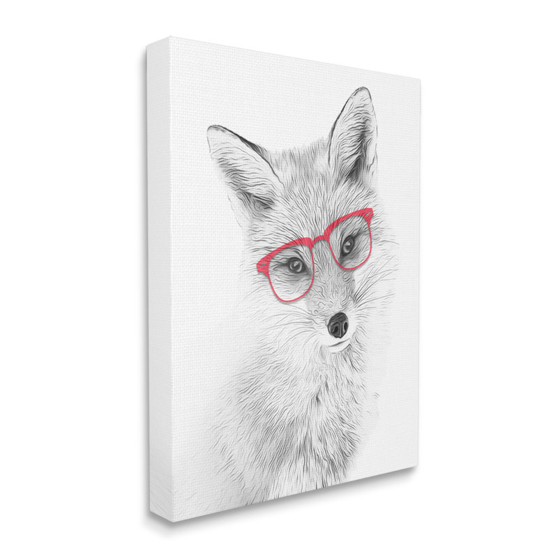 Mignon renard, lunettes rouges, conception monochrome par Annalisa Latella - impression, H 40 po x l 30 po x P 1,5 po