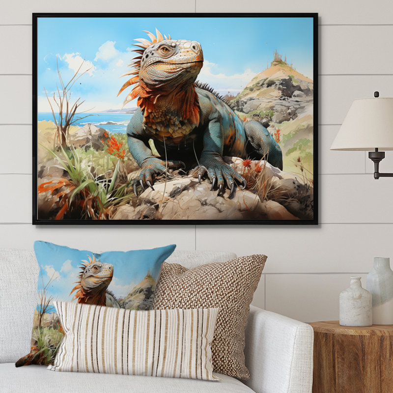 Lézard sur un rocher II sur toile, H 16 po x l 32 po, Cadre flottant noir
