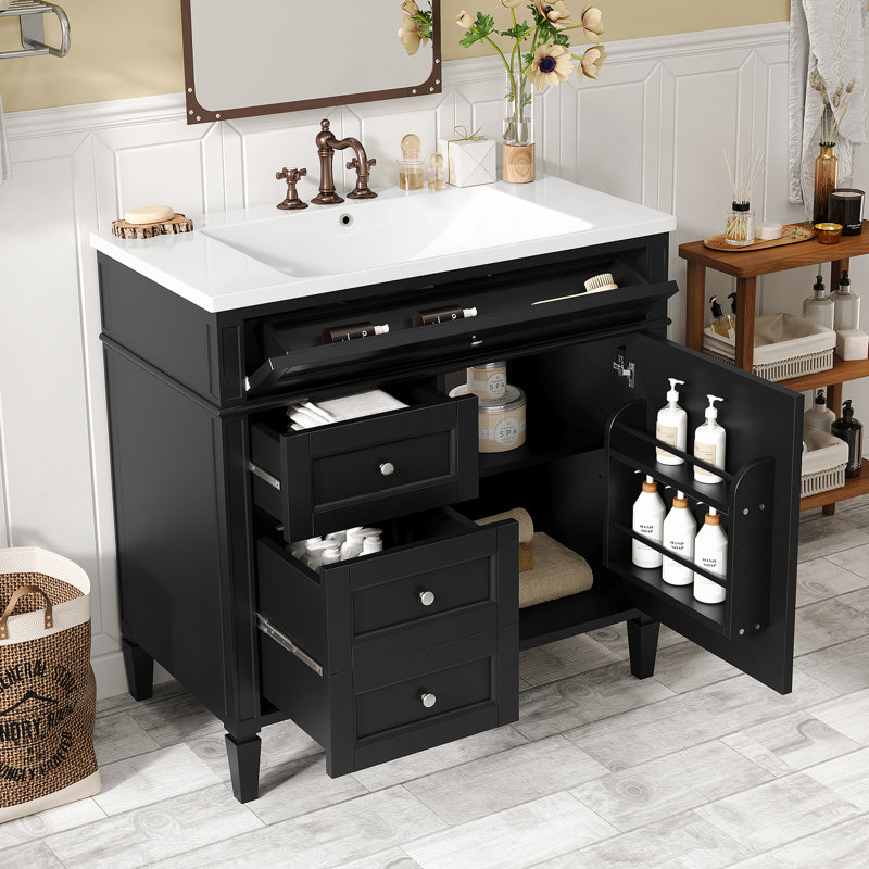 Meuble-lavabo moderne 36 po avec lavabo supérieur, Noir