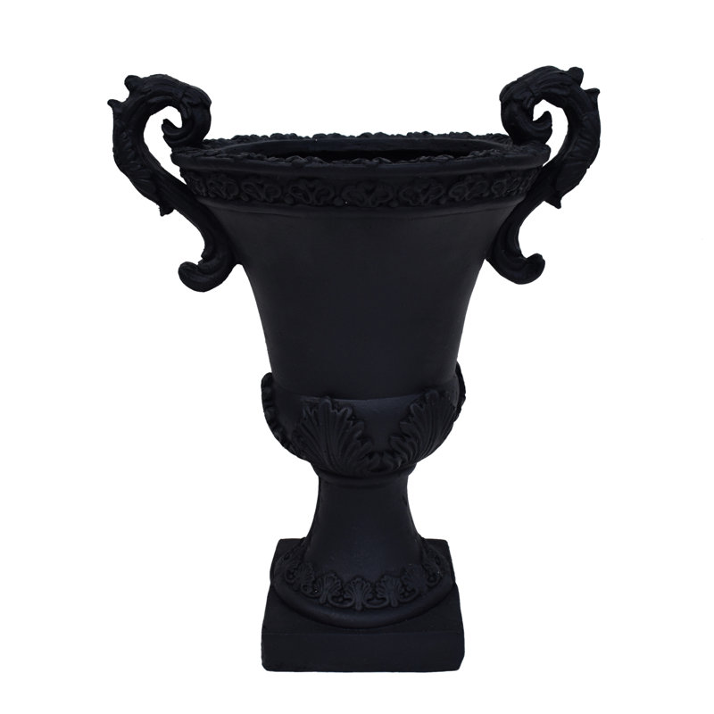 Elegant Black Magnesium Oxide Planter Urn, Ideal For All Plants, 18.75 In H X 10.94 W 15.5 D, , Drainage Included, No Assembly Required At Urn Plant Container, 18.75" 10.94" 15.5" Weather & Water ,