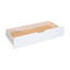 Lit superposé double de style château avec tiroirs et tablettes de rangement, bois massif blanc