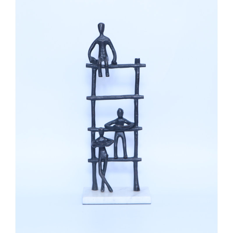 Avruch 43 Cm Decor Black  Metal Kids Playing On Ladder Sculpture