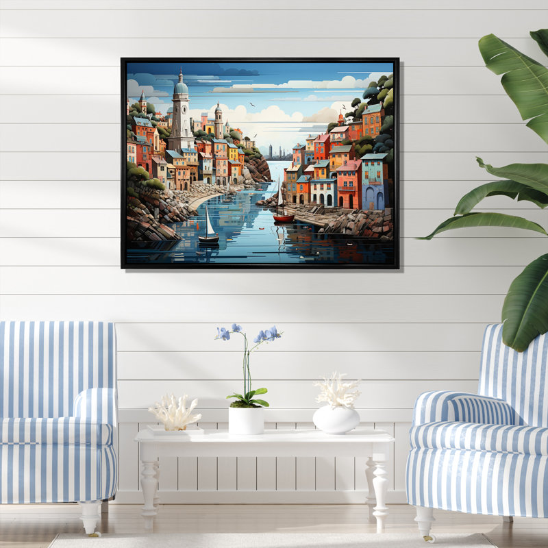Coastal Minimalisme Harbor Hues I - impression, H 34 po x l 44 po x P 1,5 po, Cadre flottant noir