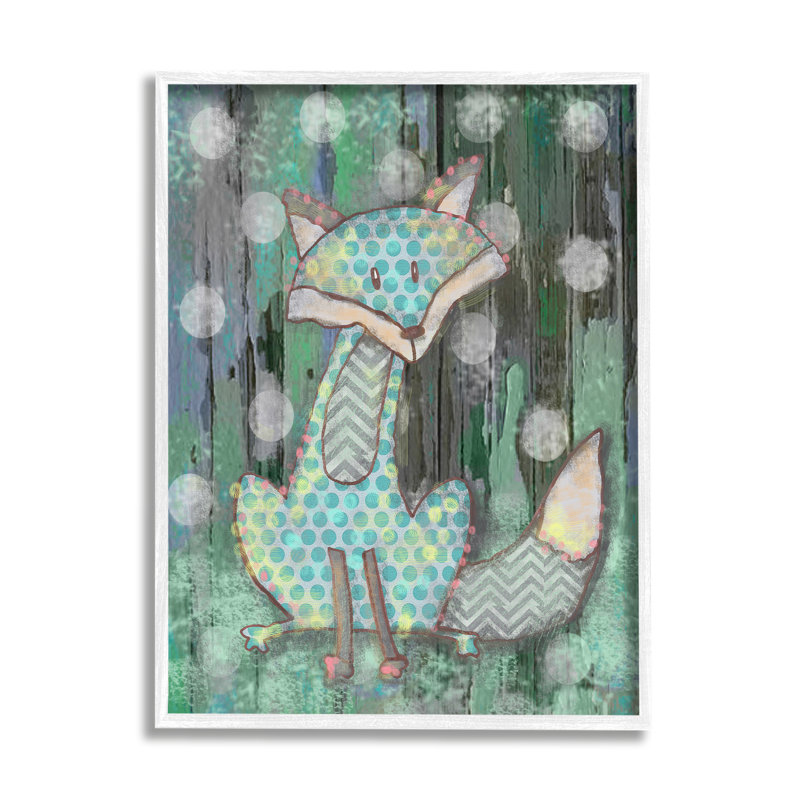 Renard à pois Woodland, L 16 po x H 20 po, Giclée encadrée blanc bord de mer