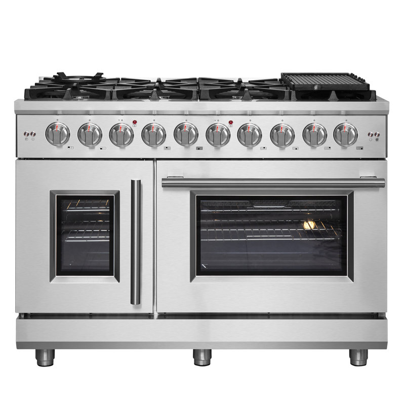 Alta Qualita Massimo 48-Inch French Door Gas Range Stainless Steel, 8 Burners, 6.58 cu. ft.