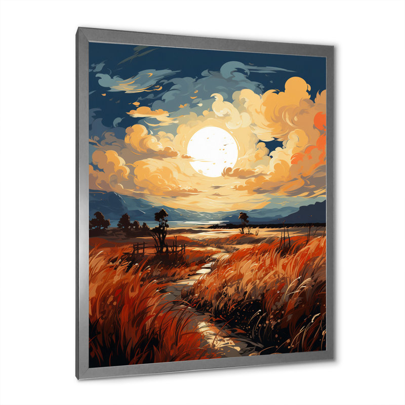 «Romantique coucher de soleil sur champ de blé» sur toile, H 40 po x l 30 po x P 1,5 po, Cadre simple argenté