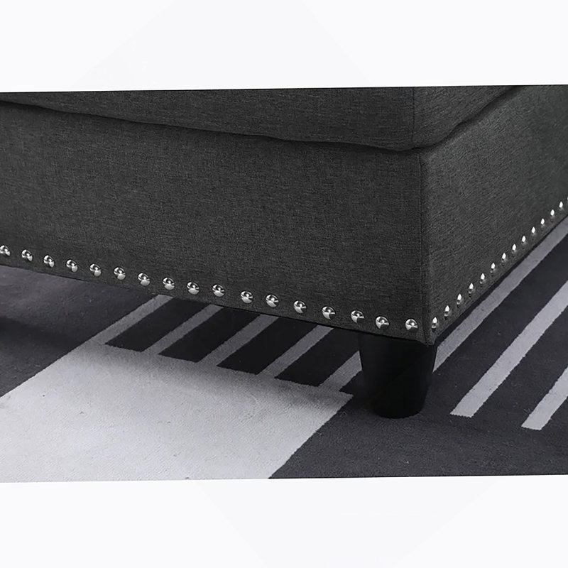 Console avec porte-gobelets - Canapé d'angle gris anthracite - 2 pièces, Lin gris foncé