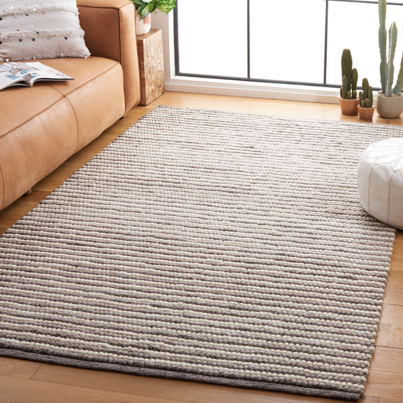 Tapis ivoire / brun foncé fait à la main Cleodora, Rectangle 9 pi x 12 pi