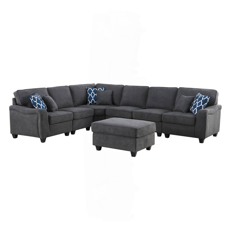 Canapé modulaire et repose-pieds en L 125 po tissé gris foncé 125 po