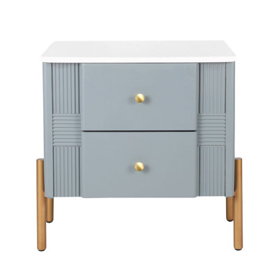 Danny Wooden Nightstand With 2 Storage Drawers & Metal Legs