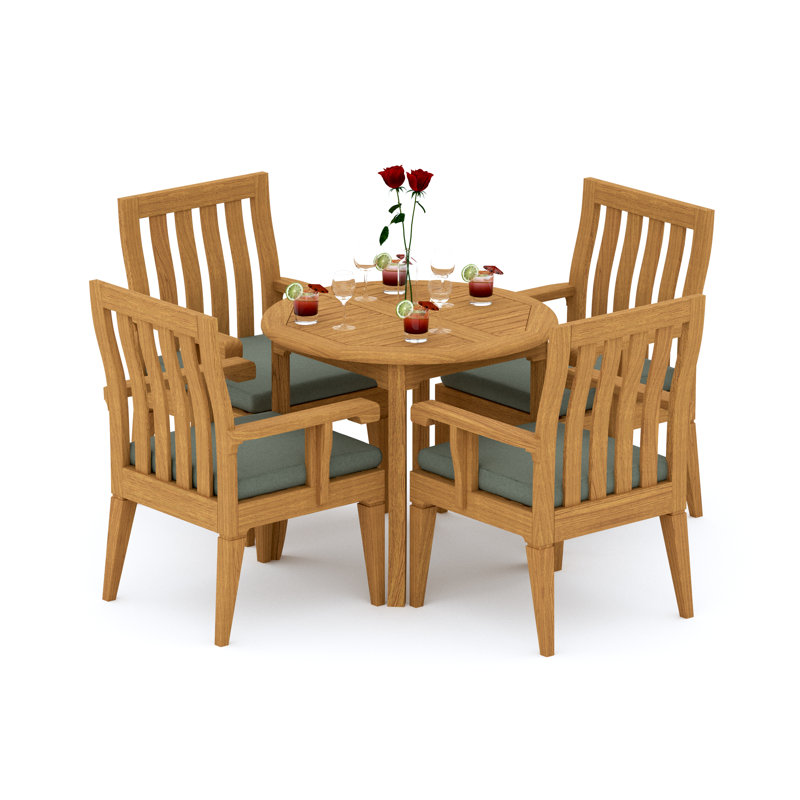 5 Pcs Grade-A Teak Wood Dining Set: 36" Round Table And 4 Caranas Arm Chairs #11Ca0704, 4