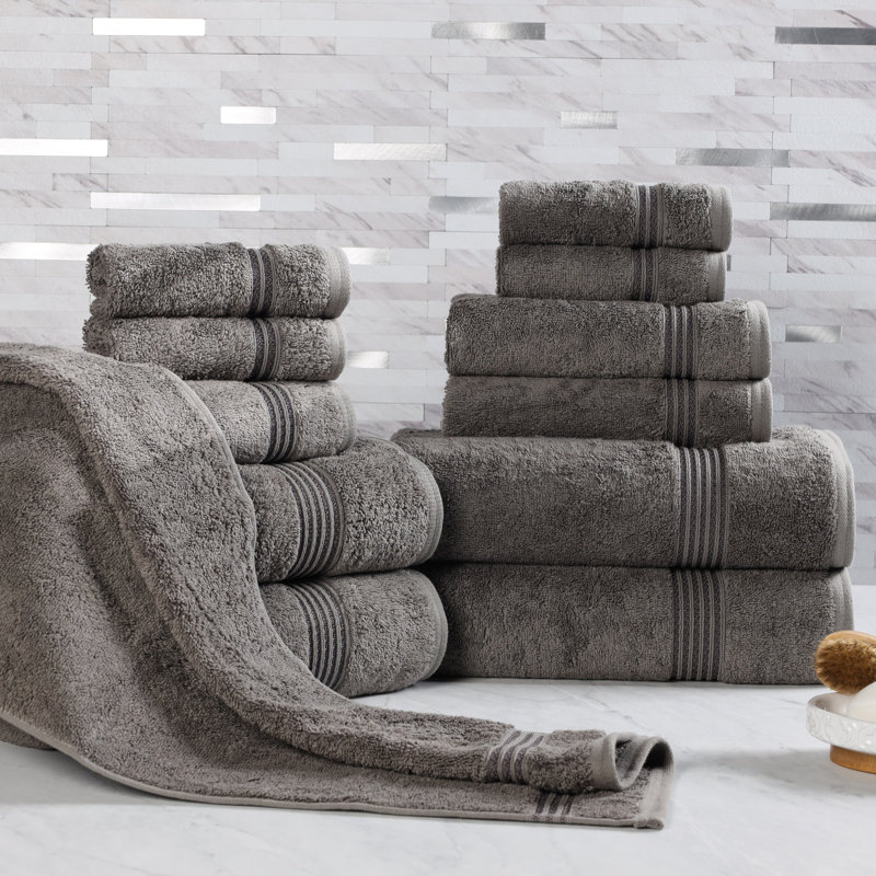 Guadlupe Heritage Egyptian Cotton Soft 12 Piece Bathroom Towel Set, Charcoal