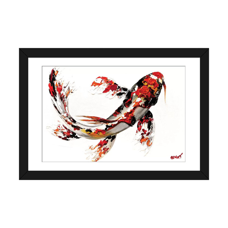 «Swiger Koi Fish», reproduction sur toile, Papier d'art encadré noir, H 24 po x l 32 po x P 1 po, Blanc