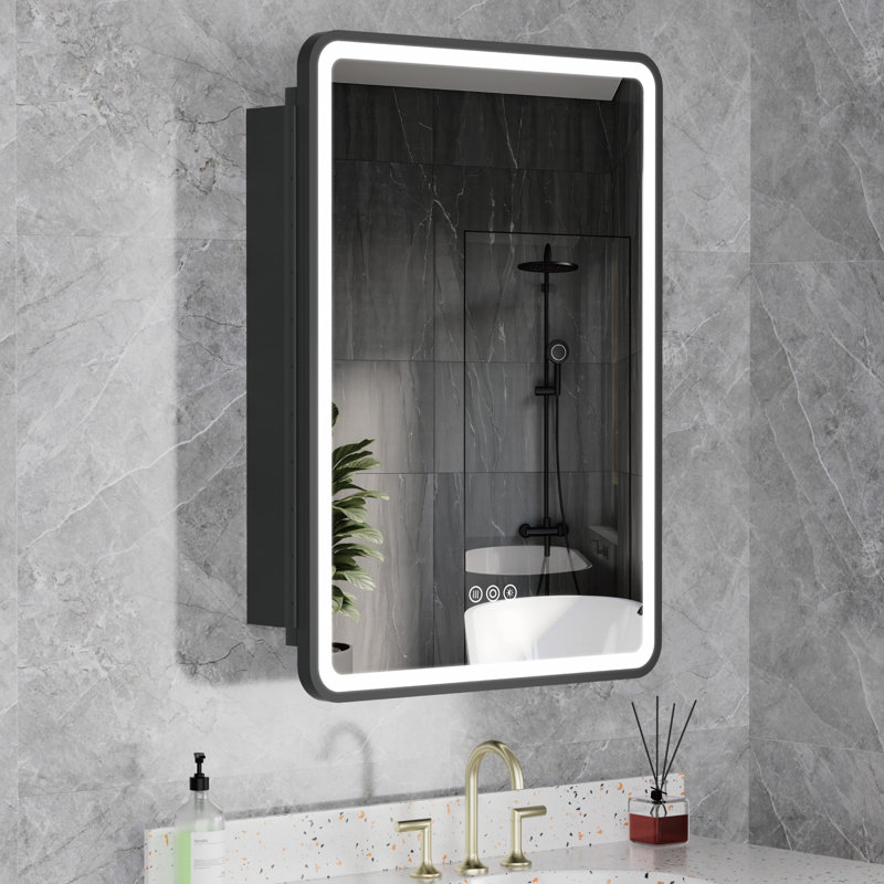 Aris l 20 po x 28 po Armoire à pharmacie rectangulaire avec miroir H Hed, H 28 po x l 20 po x P 5 po, Noir mat, Left