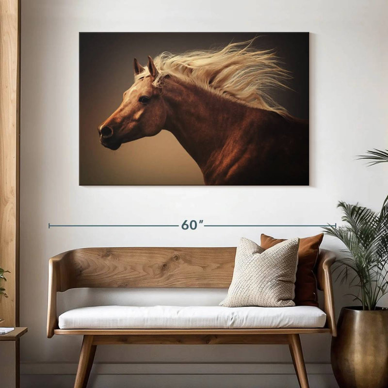Cheval blond châtaignier, H 32 po x l 48 po