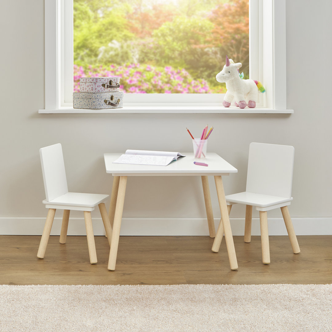 Kids White and Pine Table and 2 Chairs Set
