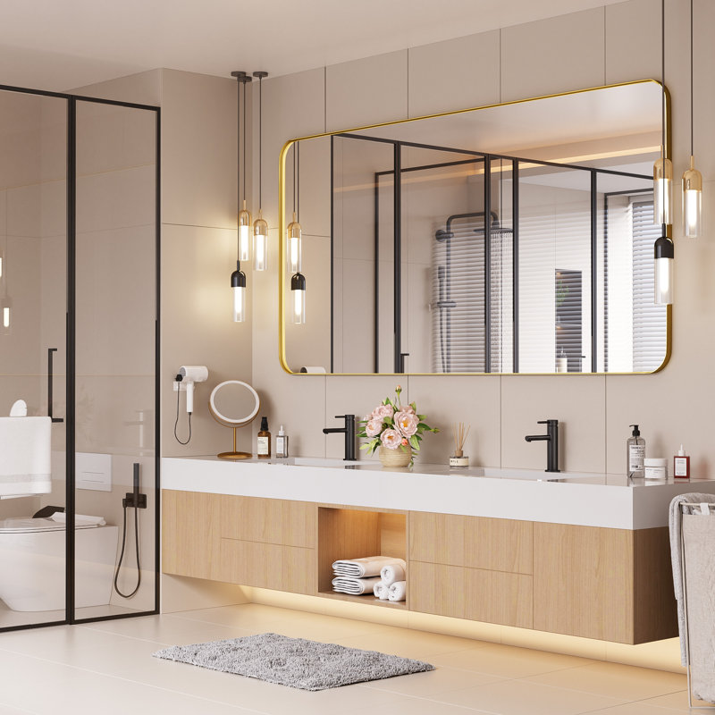 Cozy Design Tempered Glass Framed Wall-Mounted Bathroom Vanity Mirror, 36" x 72", Gold, Rectangle