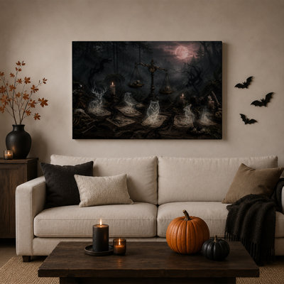 Animaux totems lumineux sur des cartes de tarot, tableau sur toile pour l'Halloween au clair de lune
