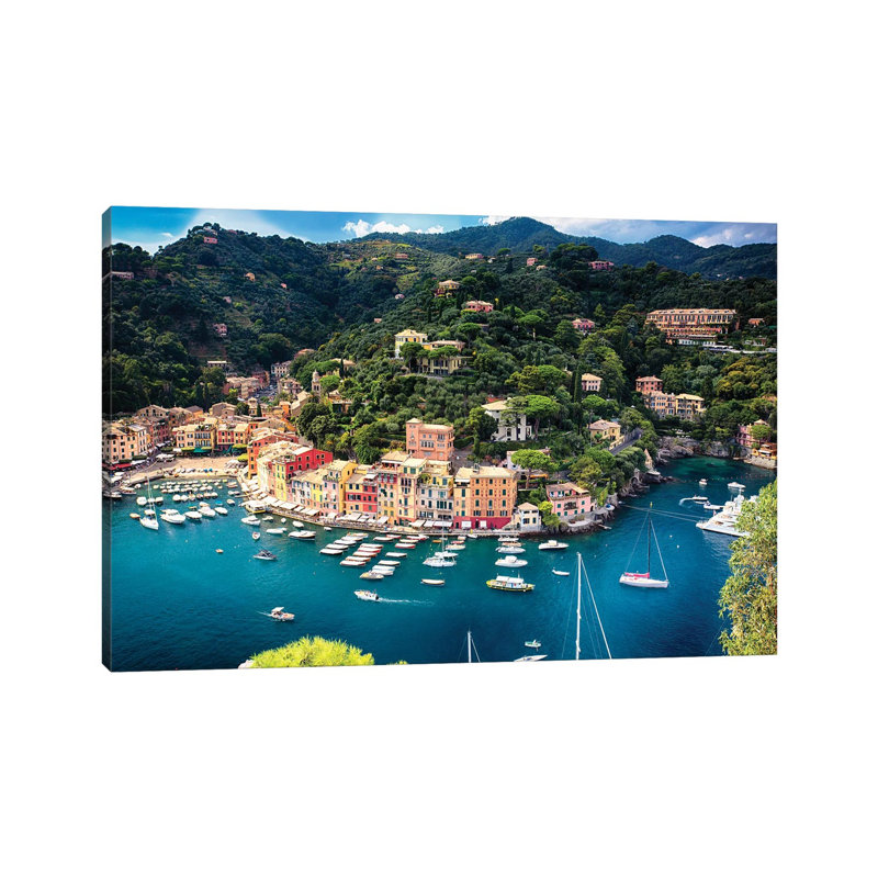 Portofino With The Inner Harbor by George Oze - Wrapped Canvas Print, 20.32 cm H x 30.48 cm W