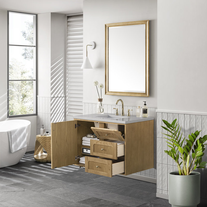Laurent 36'' W Single Vanity, Carrara White, 8" Widespread, Light Natural Oak