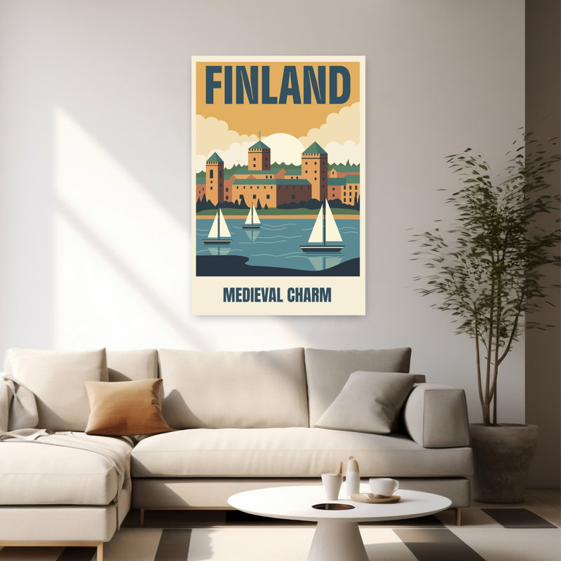 Art mural paysage finlandais, paysage urbain rétro, charme tranquille rétro, H 60 po x l 40 po