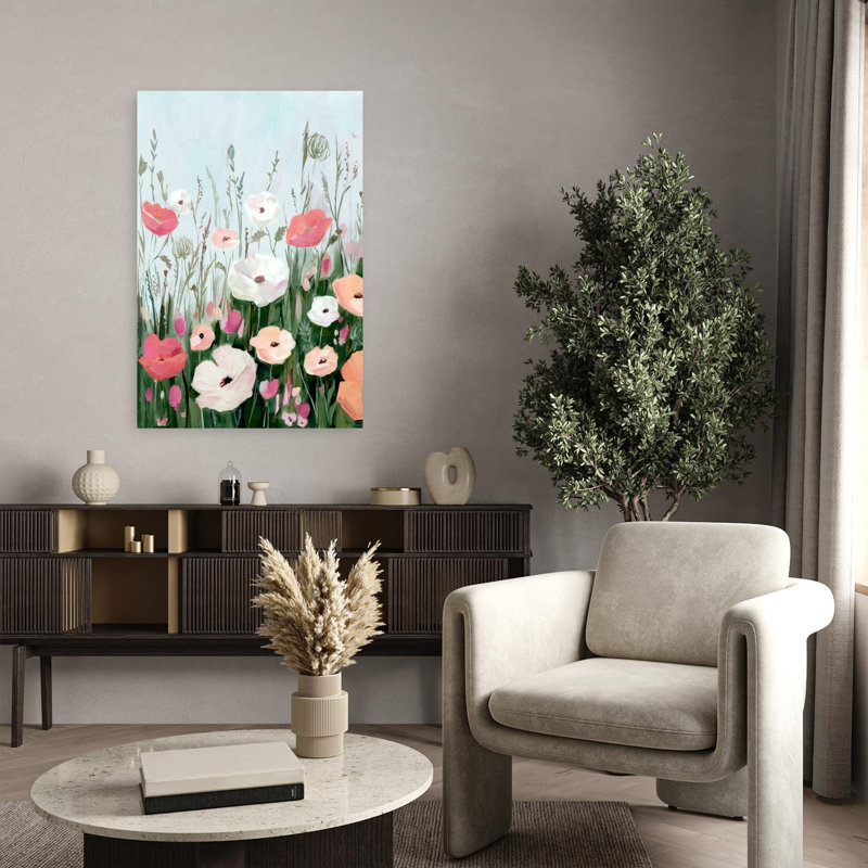 "Springtime Meadow Blossoms II", art mural contemporain abstrait, H 36 po x l 24 po