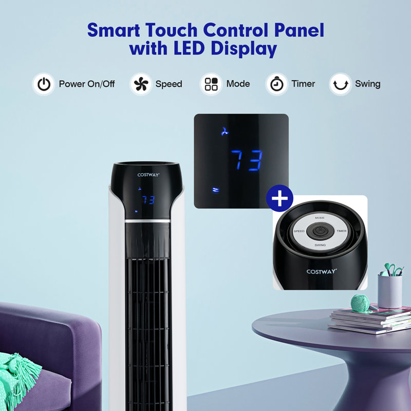White 48" Bladeless Oscillating Tower Fan with Remote