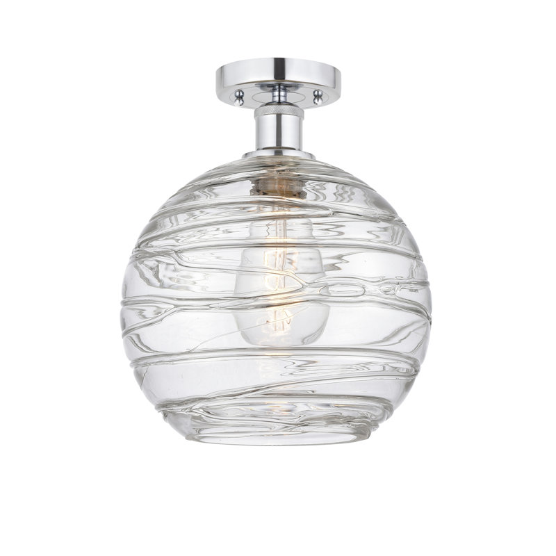 Glass Semi Flush Mount, 11.75" H x 10" W x 10" D, Polished Chrome
