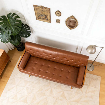 Modern Tufted Sofa with Rolled Accent Pillows
