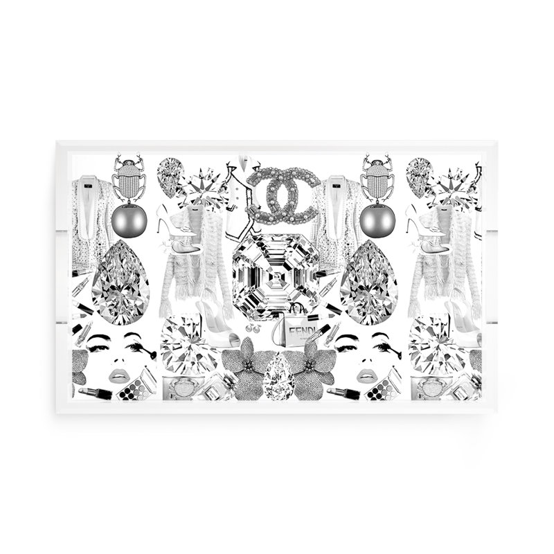 Decorative Tray, 17"W x 10.5"D x 2"H, Black White