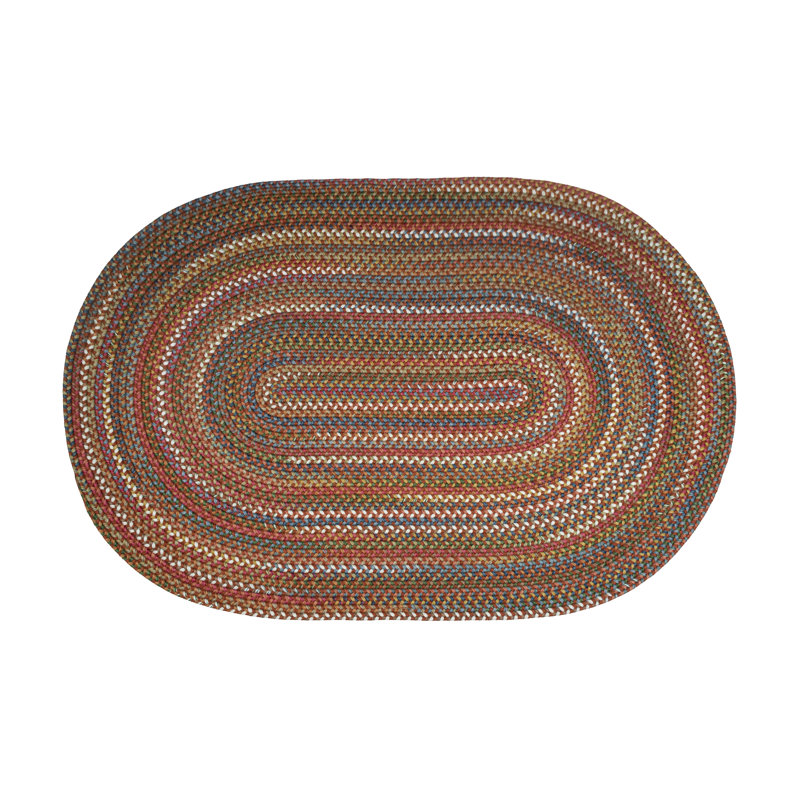 Orval Geometric Handmade Braided Area Rug, Oval 10' x 13', Red 
