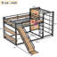 Lit mezzanine double en métal avec glissade, panier de basketball et mur d'escalade, noir et jaune-91882053-91882055
