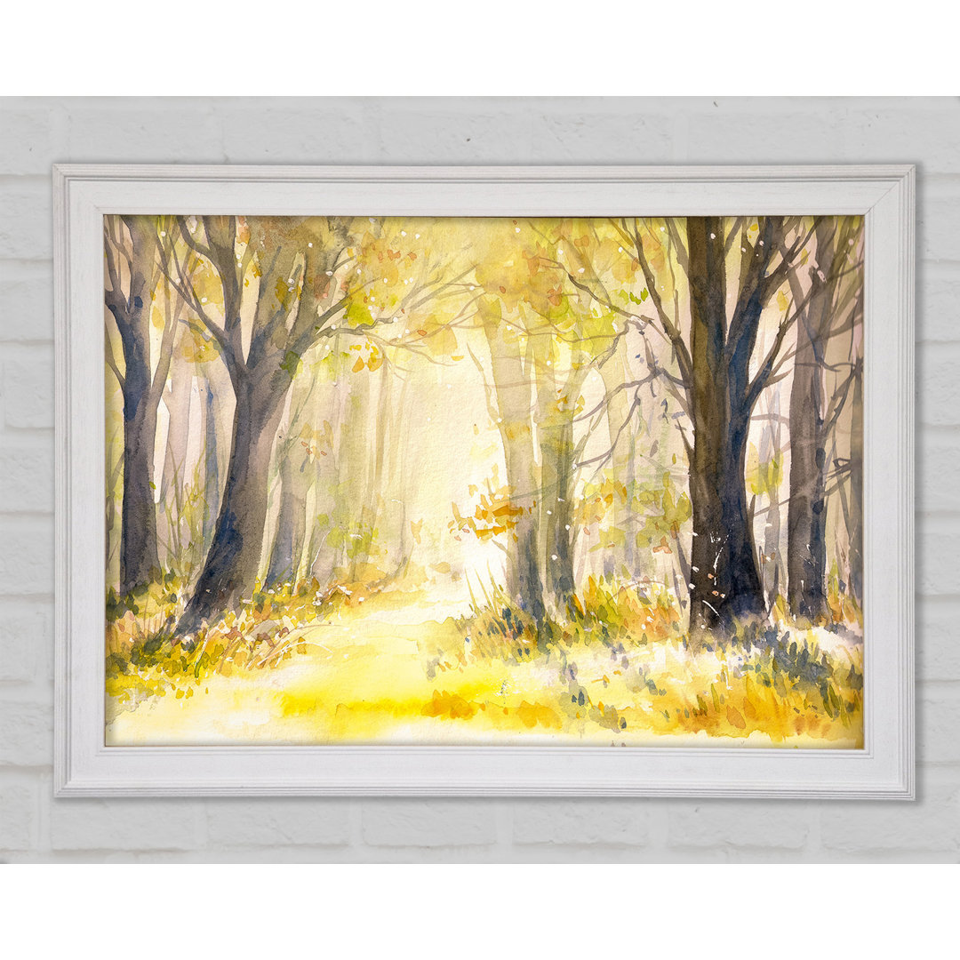 Gelber Wald Woodland Aquarell Gerahmter Druck